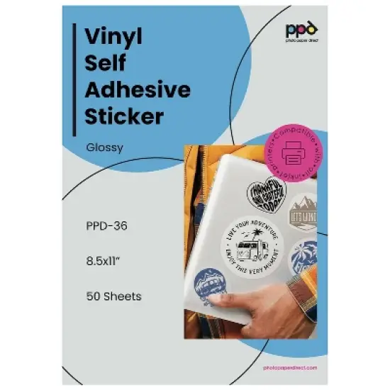 PPD Glossy Vinyl Sticker Paper 8.5x11" 50 sheets for Inkjet Printers image {6}