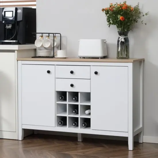 HOMCOM Buffet Cabinet, Rustic Sideboard with 9-bottle Wine Rack, Storage Cabinets, Drawers and Adjustable Shelves for Living Room, Kitchen image {1}