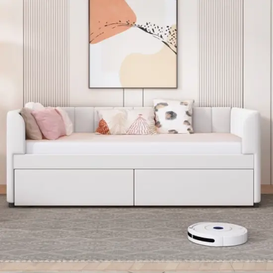 Twin Size Upholstered Daybed with Ergonomic Design Backrest - ModernLuxe image {1}