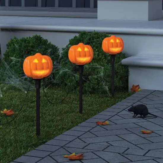 4pc Animated Halloween Pumpkin Novelty Stake Lights with Warm White LEDs and Monster Mash Music - Hyde and EEK! Boutique&trade; image {1}
