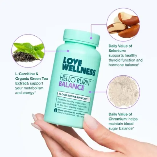 Love Wellness Hello Burn Balance Blood Sugar Support Vegan Capsules - 60ct image {3}