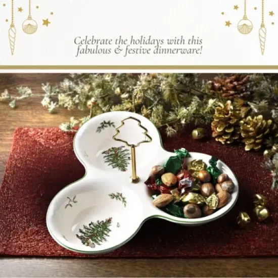 Spode Christmas Tree 3 Section Server with Tree Handle - Divided Serving Tray - Festive Earthenware Tableware for Seasonal Entertaining and Hosting image {4}