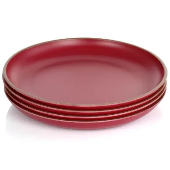 Gibson Home Rockabye 4 Piece Melamine Dinner Plate Set in Dark Pink image {1}