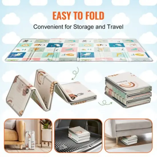 VEVOR Baby Play Mat, 51""x79"" Baby Crawling Mat, Non-Slip One-Piece Foam Baby Playmat, Foldable Portable Reversible Floor Mat with Travel Bag, Grey image {3}