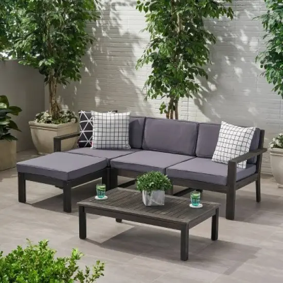 5pc Santa Ana Acacia Wood Patio Sofa Sectional Set - Christopher Knight Home image {9}
