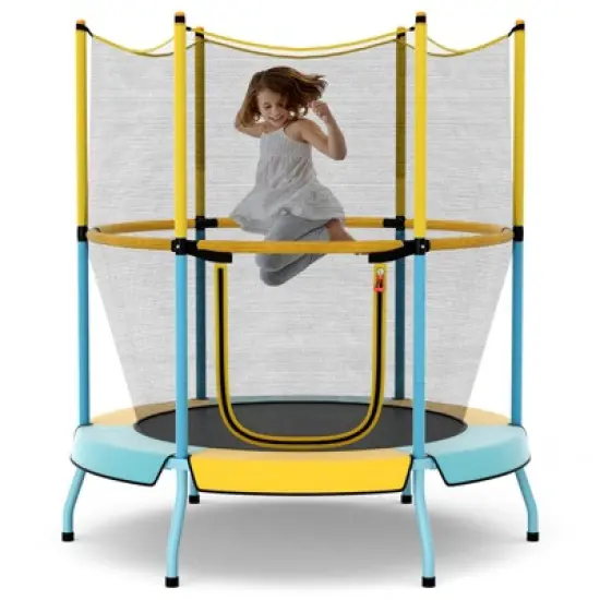 Infans 48"Toddler Trampoline for Kids with Safety Enclosure Net Heavy-duty Frame Yellow image {8}