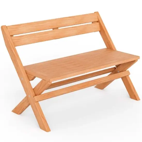 Costway Patio Folding Chair Solid Teak Wood Slatted Seat Natural Portable Outdoor image {9}