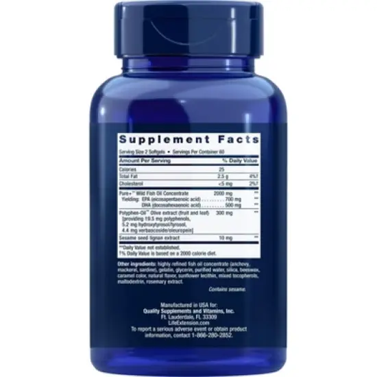 Super Omega 3 EPA DHA with Sesame Lignans and Olive Fruit Extract by Life Extension  -  120 Softgel image {1}