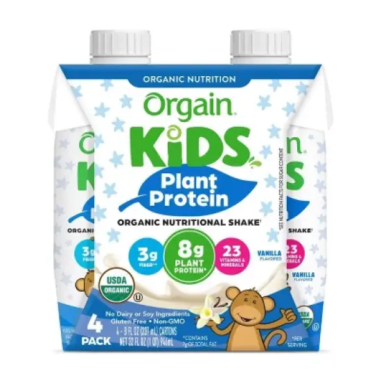 Orgain Kids' Plant Based Vanilla Protein Shake - 4pk/8.25 fl oz image {8}