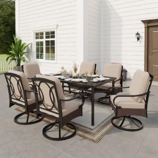 2pk Outdoor Swivel Chairs with Metal Frame, Wicker & Seat & Back Cushions - Captiva Designs image {9}