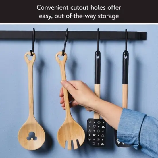 Disney Home Monochrome Set of 2 Bamboo Salad Server Set: Multicolored Kitchen Serving Bowls, Hand Wash, 8" Height image {2}