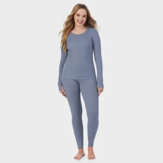 Warm Essentials by Cuddl Duds Women's Retro Ribbed Long Sleeve Scoop Neck Pajama Top image {1}