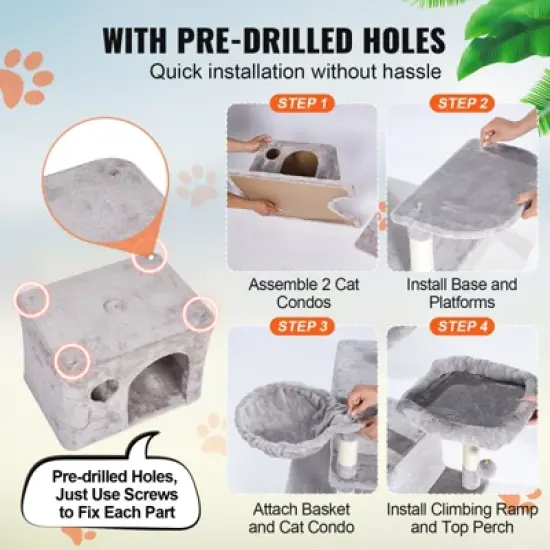 VEVOR Cat Tree for Indoor Cats, 68.5" Cat Tower with 2 Cat Condos, Sisal Scratching Post, Hammocks, Top Perches, Cat Furniture Activity Center image {5}