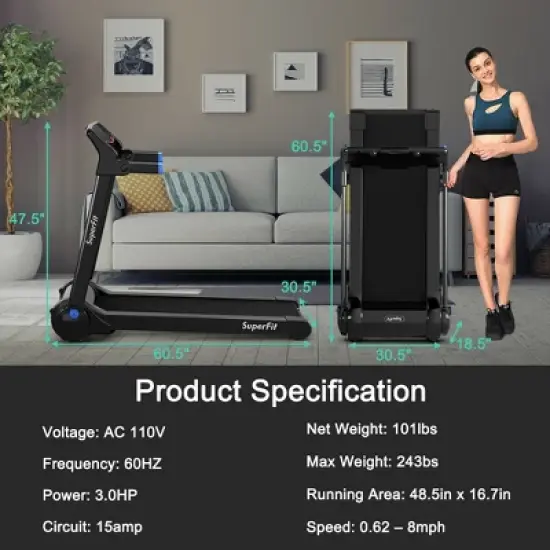 SuperFit 3HP Folding Electric Treadmill Running Machine w/  Speaker Red\Blue\Silver\Purple image {8}