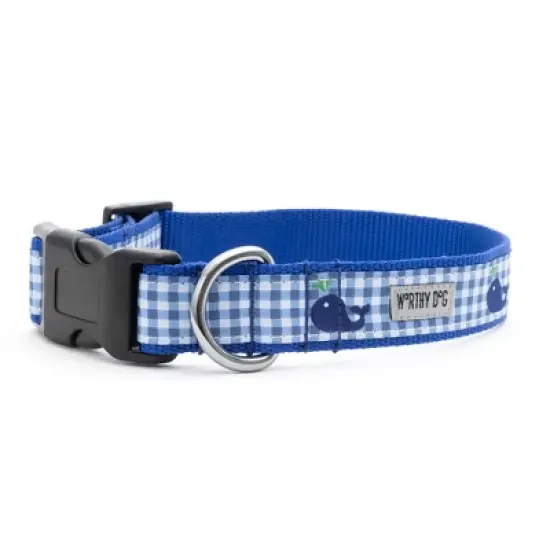 The Worthy Dog Gingham Whales Dog Collar image {4}