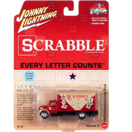 1999 International Cargo Truck Red w/Graphics "Scrabble" "Pop Culture" 2022 Release 2 1/64 Diecast Model Car by Johnny Lightning image {2}