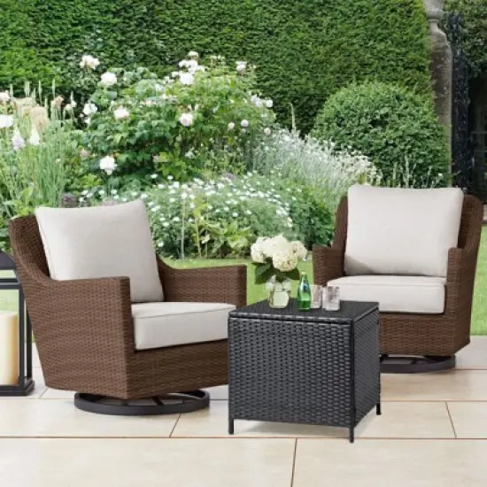 Karl Home Patio Black Square Wicker Side Table image {2}