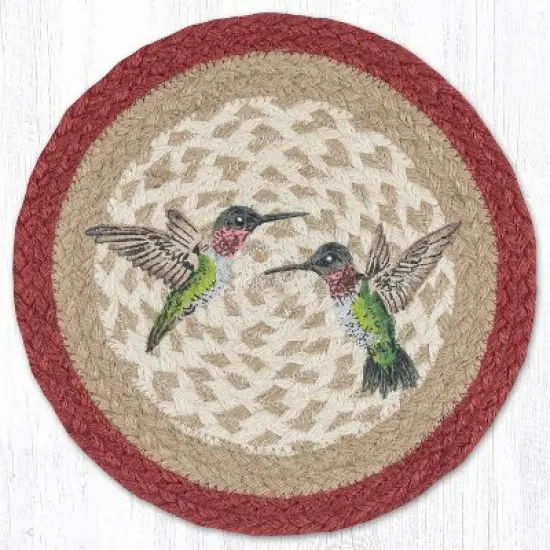 Earth Rugs Vibrant Hummingbird Design Round Jute Trivet image {3}