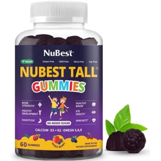 NuBest Tall Gummies with Calcium, Vitamin D3, K2, B Complex, Magnesium, Zinc & more, for Kids Age 2+, 60 Berries Gummies, No Added Sugar image {6}