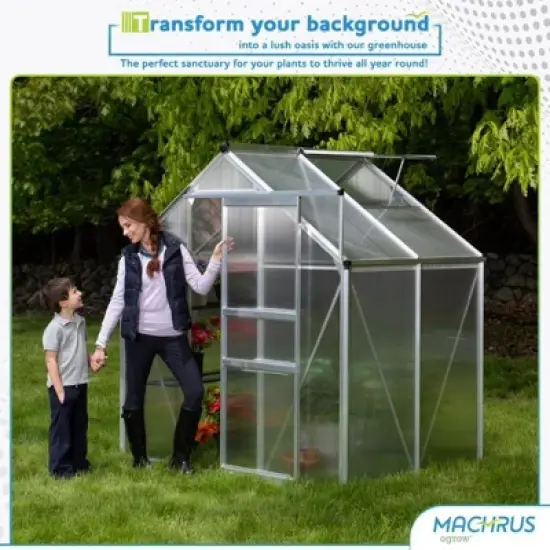 Machrus Ogrow 4 x 6 FT Walk-In Aluminium Greenhouse with Sliding Door and Adjustable Roof Vent image {6}