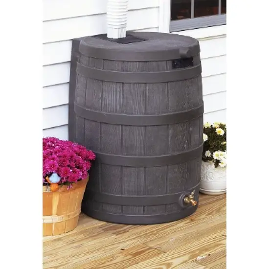 Good Ideas Rain Wizard 50 Gallon Plastic Rain Barrel Water Collector with Brass Spigot, Oak (6 Pack) image {2}