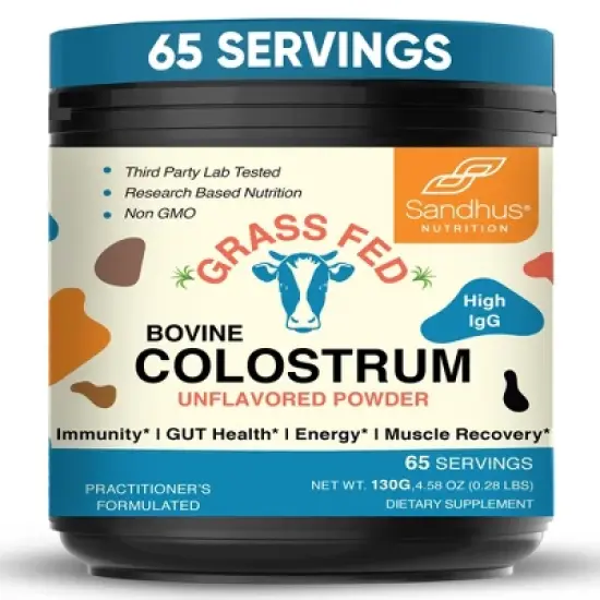 Sandhu's Grass Fed Bovine Colostrum Powder For Women & Men | 65 Servings High IgG Supplement For Immune & Gut Health Support image {11}