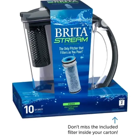 Brita Water Filter 10-Cup Stream Rapids Water Pitcher Dispenser - Gray image {1}