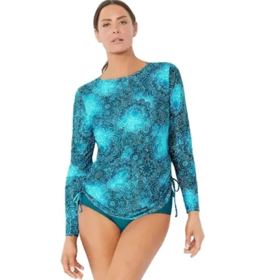 Swimsuits for All Women&rsquo;s Plus Size Chlorine Resistant Side-Tie Adjustable Long Sleeve Swim Tee image {4}