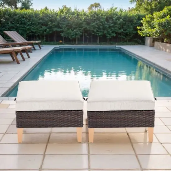 Gymojoy 2PCS Outdoor Patio Ottomans Wicker Ottomans Multipurpose Outdoor Furniture for Patio image {9}