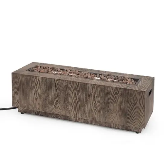 48 Inch Rectangular Iron Propane Fire Pit With Wood Grain Finish And Built In Burner image {9}
