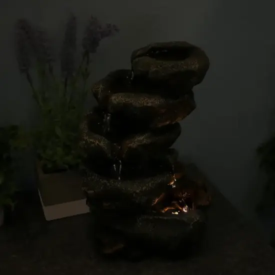 Sunnydaze Indoor Office Entryway Tabletop Serene Rocky Falls Water Fountain Feature with LED Light - 10" image {7}