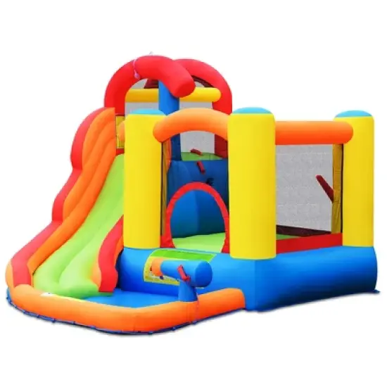 Costway Inflatable Bounce House Water Slide w/ Climbing Wall Splash Pool Water Cannon image {9}