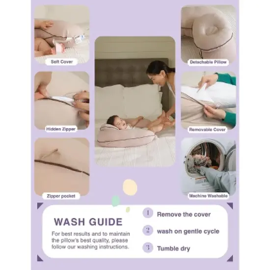Pharmedoc Nursing Pillow for Breastfeeding - Breast Feeding Pillows with Headrest and Adjustable Waist Straps - Removable Cover - Baby Essentials for Newborn - Full Support for Mom and Baby image {2}