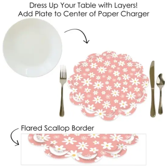 Big Dot of Happiness Pink Daisy Flowers - Floral Party Round Table Decorations - Paper Chargers - Place Setting For 12 image {6}