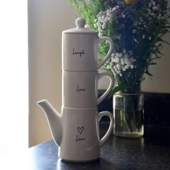 Live, Laugh, Love Tea for Two Set (15 oz Teapot with 2 - 8 oz Cups) image {1}