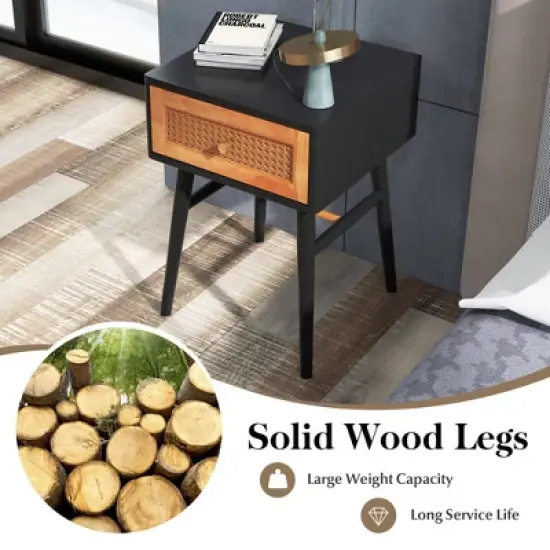 Costway Nightstand Modern Bedside End Table with Storage Drawer & Solid Wood Legs image {7}