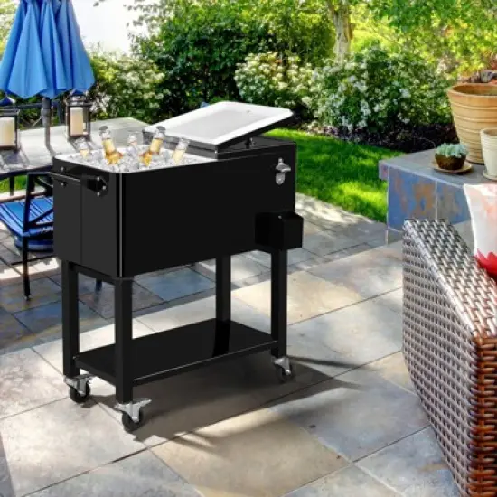 Karl Home Black Detachable 80 Qt. Outdoor Rolling Cooler Cart image {7}
