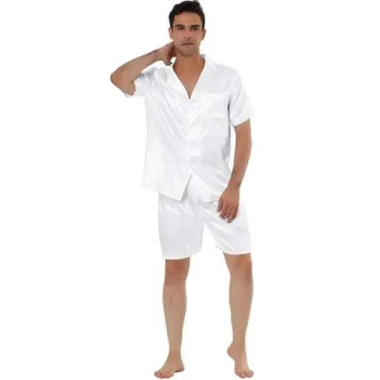 Lars Amadeus Men's Satin Pajama Set Summer Short Sleeve Night Wear Sleepwears Sleep Lounge Sets image {5}