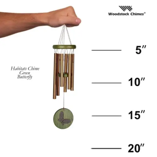 Woodstock Wind Chimes Signature Collection, Woodstock Habitats Chime, 17'' Green Butterfly Wind Chime HCGB image {3}