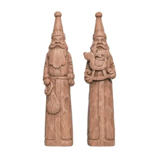 Transpac Large Resin Wood Cut Saint Nick Figurine Set of 2 - Christmas Decorative Objects for Holiday Cheer image {1}
