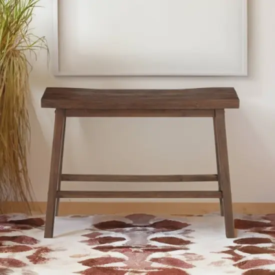 Saddle Design Wooden Bench with Grain Details - Benzara image {4}