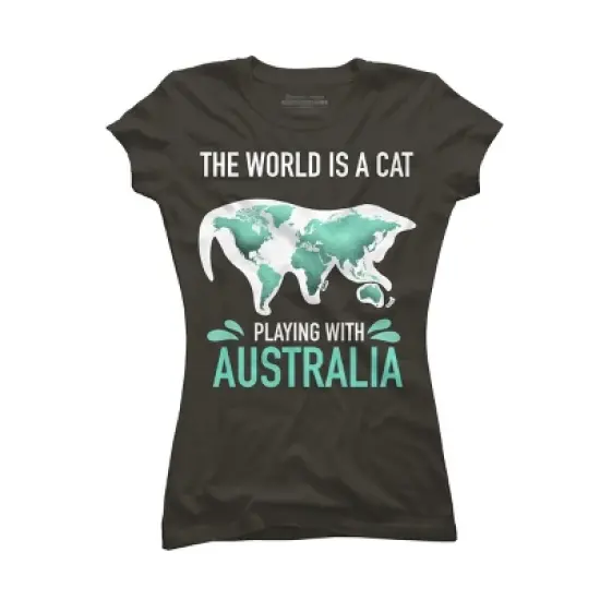 Junior's Design By Humans The World Is A Cat Playing With Australia Map By ZeusSE T-Shirt image {5}