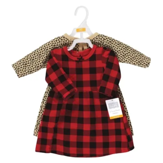 Hudson Baby Infant Girl Cotton Dresses, Buffalo Plaid Leopard image {1}