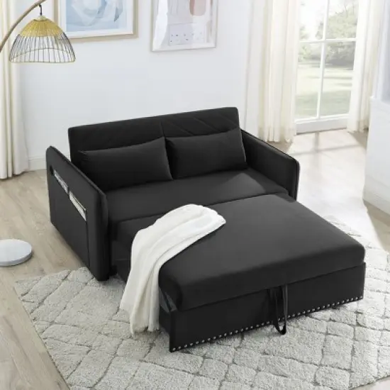 3-in-1 Velvet Sleeper Sofa Bed with USB Port - Adjustable, Pull-Out Bed, 2 Lumbar Pillows, Side Pocket, Ideal for Living Room & Bedroom image {5}