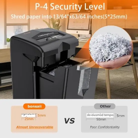 Bonsaii Heavy Duty 20-Sheet Paper Shredder, 40 Min Run Time, Anti-Jam, P-4 Security, Shreds CD/Credit Cards/Staples, 7 Gal Pullout Bin image {5}