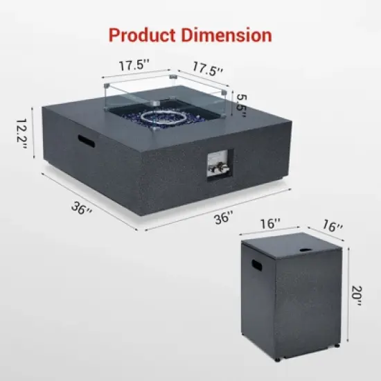 COZONY 36/48/56" Propane Fire Pit Table, 50,000 BTU Dual-Use Outdoor Heater with Wind Guard & Cover image {2}