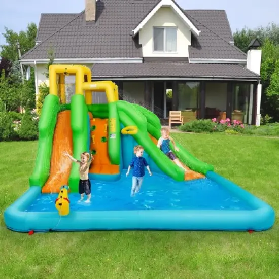 Inflatable Water Park Bounce House Two-Slide Bouncer w/Climbing Wall&480W Blower image {2}