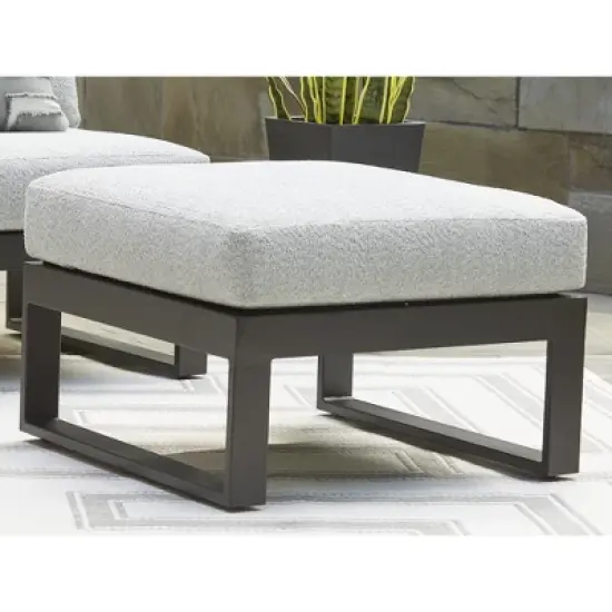 Signature Design by Ashley Beachloft Outdoor Ottoman with UV Resistant Cushion, Gray image {1}