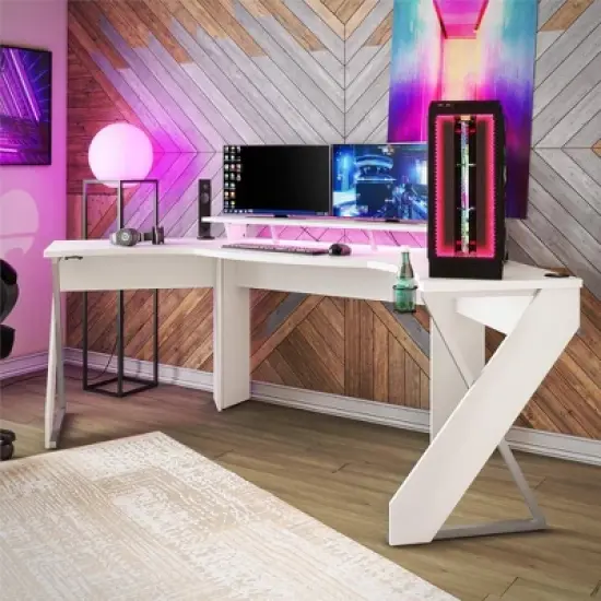 Xtreme Gaming Corner Desk with Riser & Led Light Kit White - NTENSE image {2}