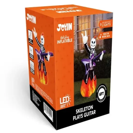 Joyfy 6 FT Halloween Inflatable Outdoor Decoration, Skeleton Plays Guitar Inflatable with Music and LED Lights for Halloween Yard Garden Lawn Decor image {8}